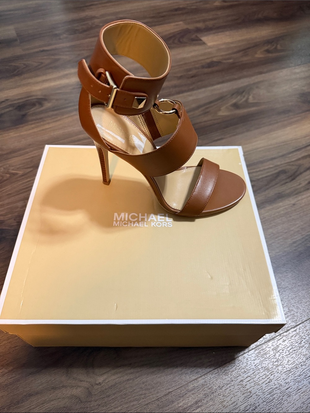 Michael Kors Cognac Leather High Heel Ankle-Strap Sandals